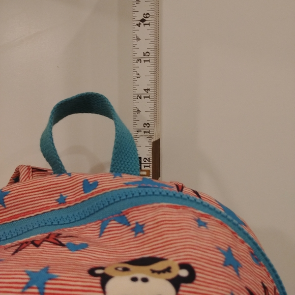 Kipling Backpack Heart Pocket Bright Pink & Blue w Stars, Monkey & Monkey Charm - Picture 9 of 9